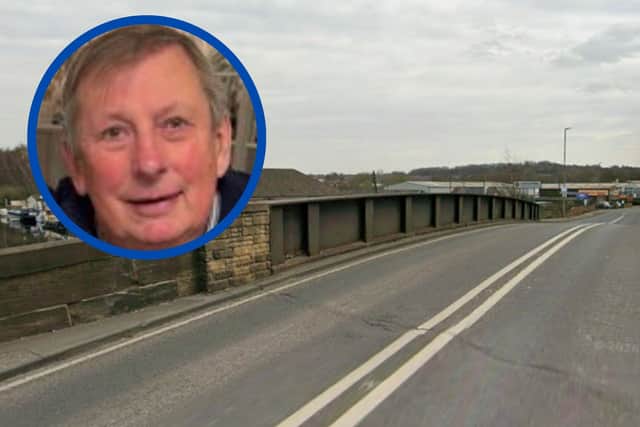 Pedestrian Mr McClure (inset) was struck and killed by a vehicle near the bridge in Castleford.
