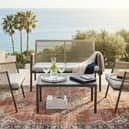   Wowcher’s £199 four-seater rattan garden furniture set includes two chairs, a loveseat and glass-topped table.  