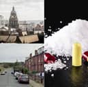 Where in Leeds have the most drug offences been reported over the last 12 months?