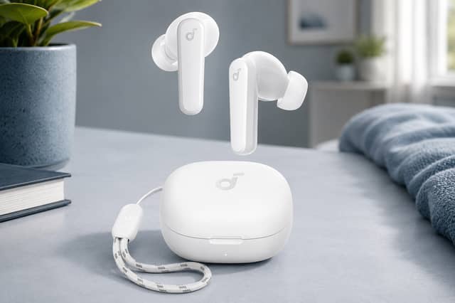 The white soundcore Anker P20i wireless earbuds are reduced from £29.99 to £16.99