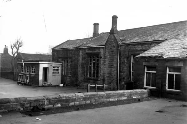 The rear of Armley National School or Armley Higher Grade School which opened in 1832 and closed in 1966. It was situated on Chapel Lane. Pictured in December 1967.
