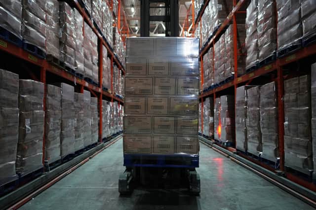 Boxes of ice cubes are stored at The Ice Co, in South Kirby.