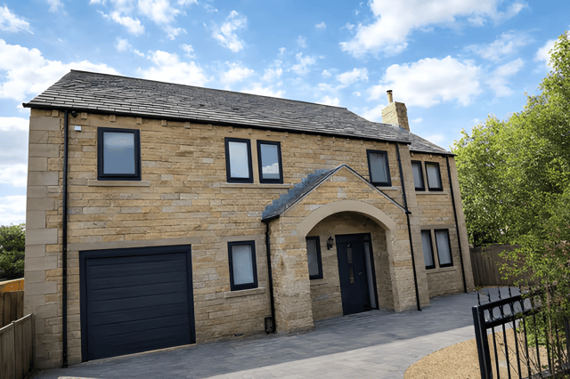 Set behind electric gates, the stone-built detached home makes a substantial first impression in one of New Farnley’s sought-after residential locations.