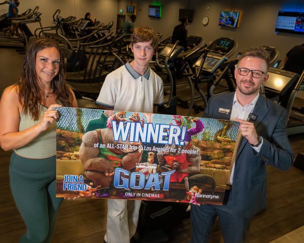 Heather Atkins, Jacob Atkins and Bannatyne Health Club General Manager Phill Nuttall