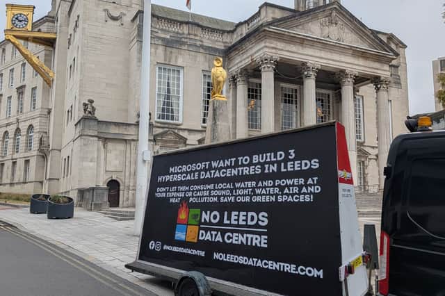 A mobile billboard as part of the No Leeds Datacentre campaign