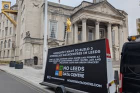 A mobile billboard as part of the No Leeds Datacentre campaign