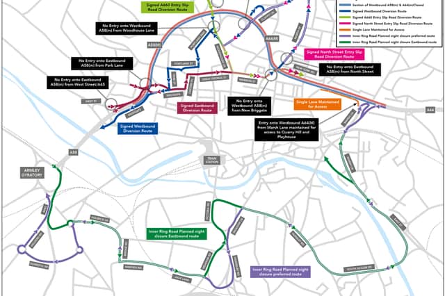 The section diversions while the Leeds Inner Ring Road overnight works take place