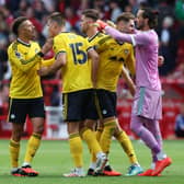 The Leeds United defenders flocked to James Trafford after they beat Nottingham Forest.