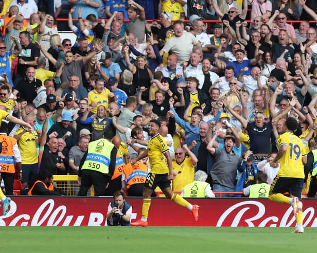 BEDLAM: In the away end as Leeds United's fans celebrate Anton Stach's late winner.