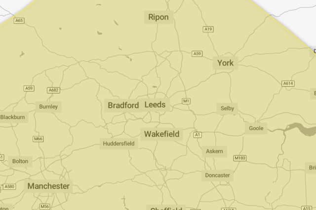 A Met Office yellow thunderstorm warning will be in place for Leeds from 6am to 10pm on Thursday August 27.