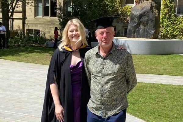  Rachel and Hugh at Rachel’s MBA graduation in July 2024, shortly after Hugh went into remission.