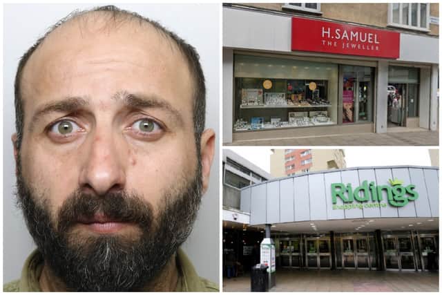 Amin (pictured) stole from H Samuel in Leeds and F Hinds in The Ridings in Wakefield.