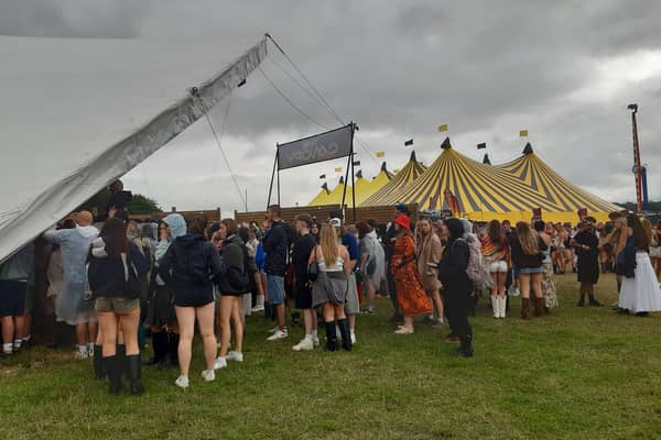 There was a bit of a queue to get in one of the tents on day two of Leeds Festival