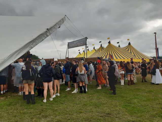 There was a bit of a queue to get in one of the tents on day two of Leeds Festival