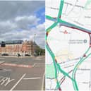 There are road closures and queueing traffic due to a crash on A64 New York Road Westbound, from Plaid Row to A61 East Street