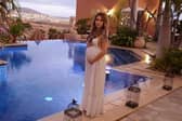 Rebecca Fargie with her bloated stomach