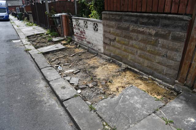 Pavement missing from Trafford Grove.