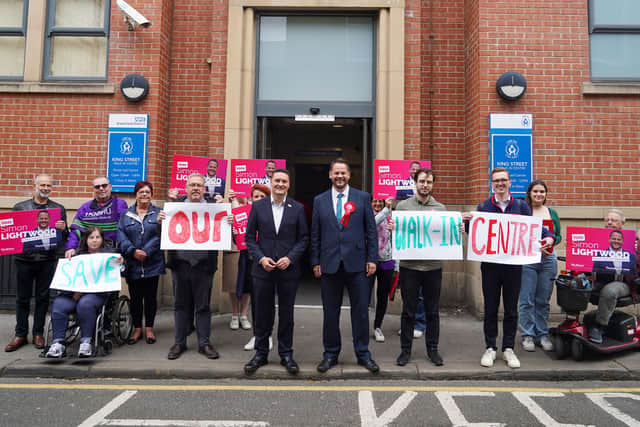 Wakefield MP Simon Lightwood and Wes Streeting, then shadow secretary of state for health and social care, pictured in May 2022, at the launch of a campaign to save the centre