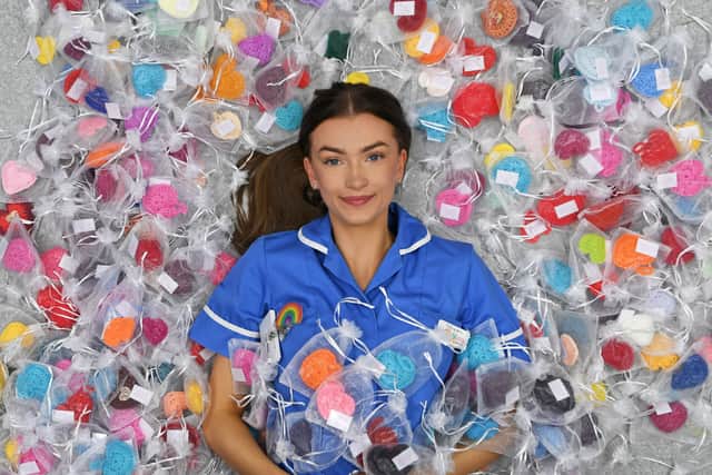 Nurse Lucy has been creating crochet hearts for patients since January