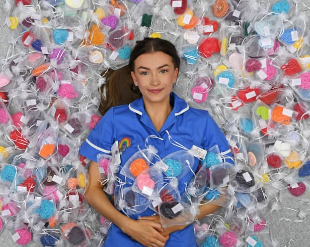 Nurse Lucy has been creating crochet hearts for patients since January