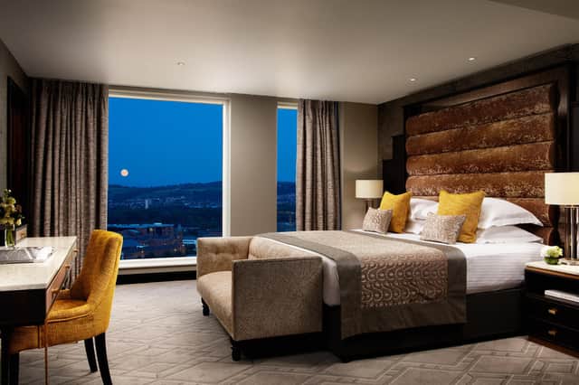 A room with a view at the Grand Central Hotel Belfast: bedrooms make the most of their lofty position above the city.