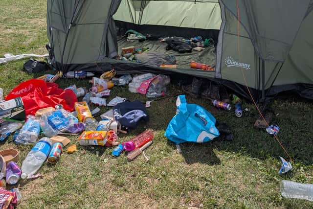 A photo of a tent left behind at Leeds Festival, taken by a salvaging volunteer who wishes to remain anonymous