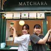Co-owner Shweyi Tun and staff member Hina Tsubosalui with Matchara drinks