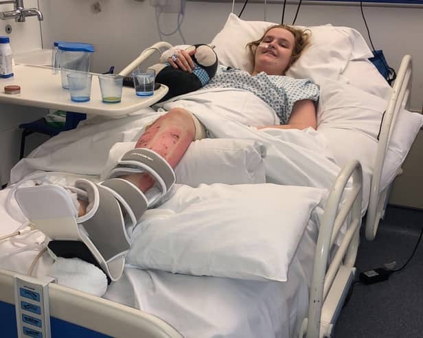 Lucie Maguire in hospital after her devastating injuries. 