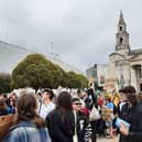 Hundreds of people met in Millennium Square to protest a planned data campus in Leeds