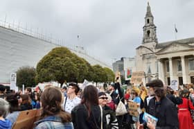Hundreds of people met in Millennium Square to protest a planned data campus in Leeds