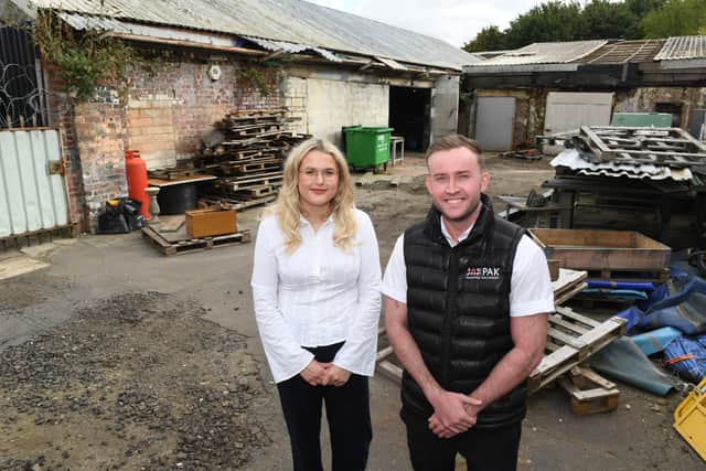 Jack Wainman of Jakpak and Francesca Hardy, architectural designer, in the dilapidated yard.