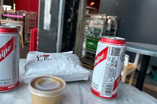 I washed down my spice bag with a cold can of Red Stripe.