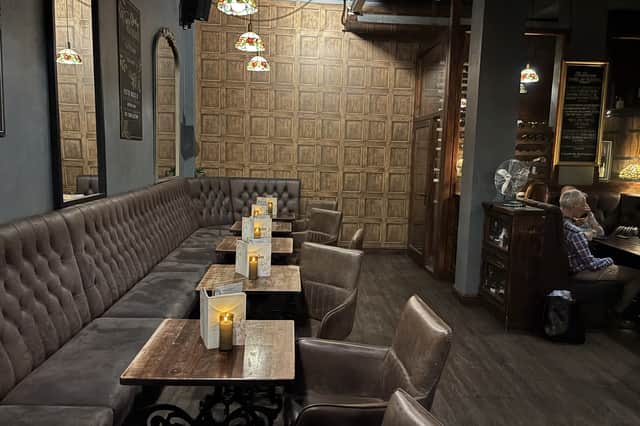 "Wood panelling" and Tiffany-style lights.