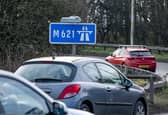 Motorway sign for the M621 . 17th January 2025