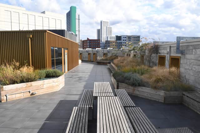 Sunny roof top terrace at Carlton Hill Residences in Leeds