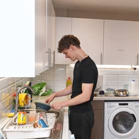 Pictured Izak in the kitchens at Carlton Hill Residences, University of Leeds.