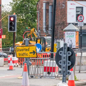 On-going roadworks for the final phase of the bus, pedestrians and cyclists scheme along the A660 from Headingley to Leeds city centre.