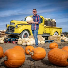 Owner Robert Copley at Farmer Copleys near Pontefract set for their annual pumpkin festival.