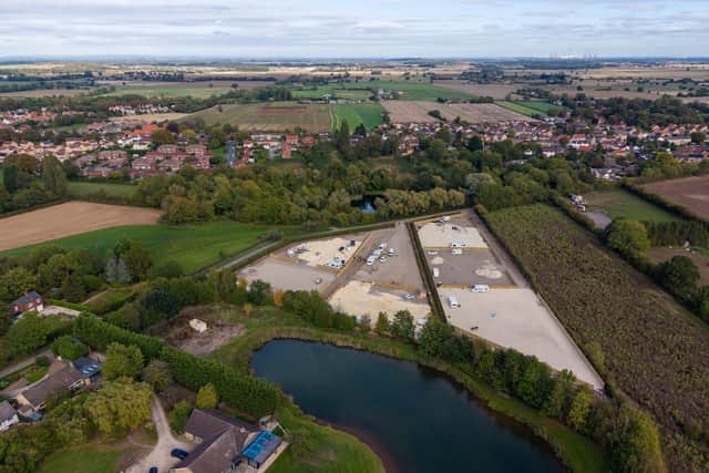 An aerial view of the Traveller site being constructed near Hillam, North Yorkshire