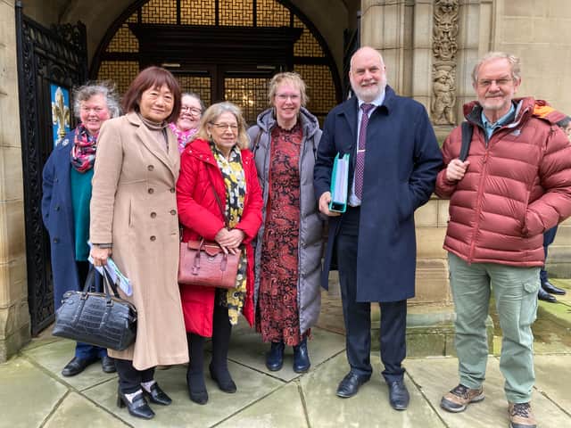 Jonathan Power (second from right), chair of the Broad Cut Against Development (BAD) action group, spoke against the Broad Cut Farm development in February
