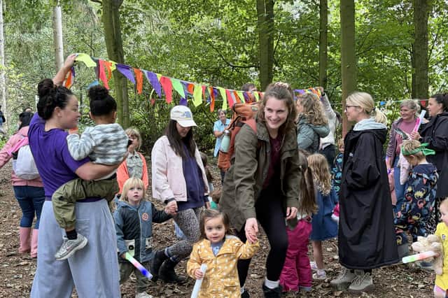 Families enjoying woodland rave at Lineham Farm
