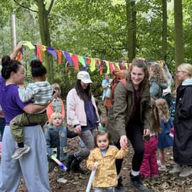 Families enjoying the woodland rave at Lineham Farm
