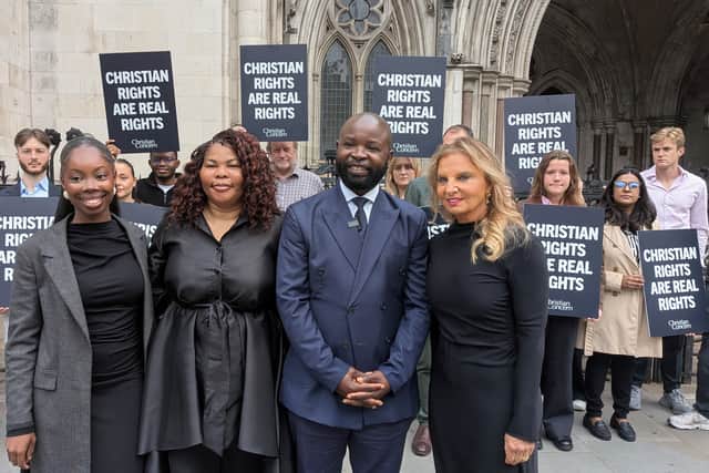 Felix Ngole outside the Royal Courts of Justice in London on Monday where he is challenging a tribunal's decision to remit his case to a previous tribunal for reconsideration of whether he was discriminated against over his beliefs on homosexuality
