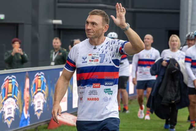 Sir Kevin Sinfield at Wakefield Trinity Rugby League Club finishing day 3 of his ultramarathons