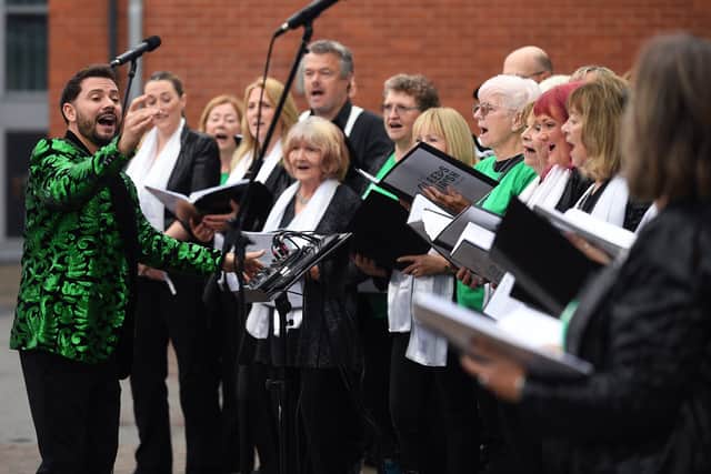 Leeds Irish Choir performing  at AMT Headingley on the fourth day or Sir Kevin Sinfield’s 7 in 7 challenge