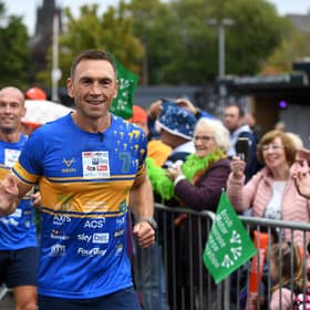 Sir Kevin Sinfield stopped at AMT Headingley, home of the Leeds Rhinos, on the fourth day of his 7 in 7: The Grand Finale challenge