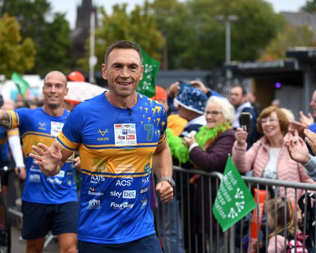 Sir Kevin Sinfield stopped at AMT Headingley, home of the Leeds Rhinos, on the fourth day of his 7 in 7: The Grand Finale challenge