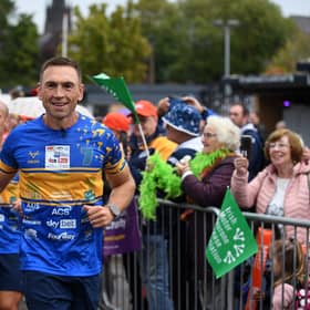 Sir Kevin Sinfield stopped at AMT Headingley, home of the Leeds Rhinos, on the fourth day of his 7 in 7: The Grand Finale challenge.