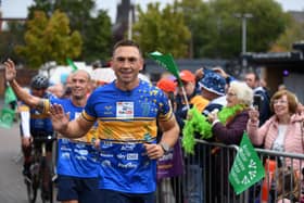 Sir Kevin Sinfield stopped at AMT Headingley, home of the Leeds Rhinos, on the fourth day of his 7 in 7: The Grand Finale challenge.