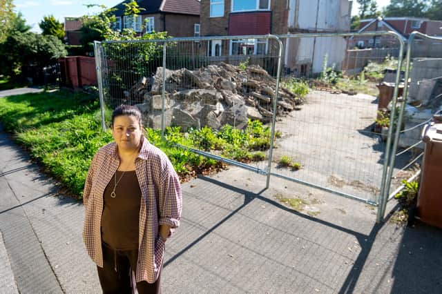 Shivarna Mitra, whose house has been damaged after her next-door neighbour demolished half of her semi-detached house,
